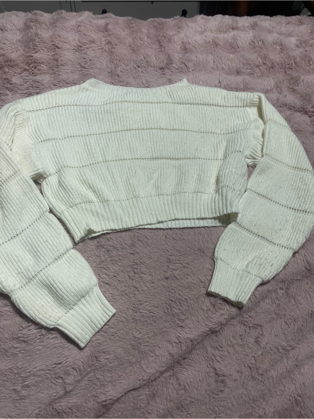 SHEIN Cream Cropped Ribbed Boatneck Sweater